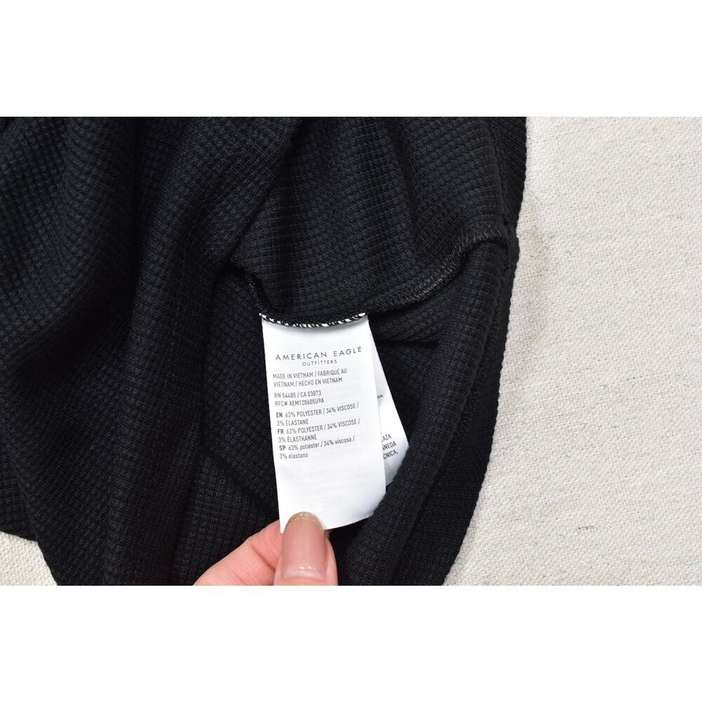 American Eagle Women's Medium Black Waffle Knit Short Sleeve T-Shirt NWT - Picture 7 of 8